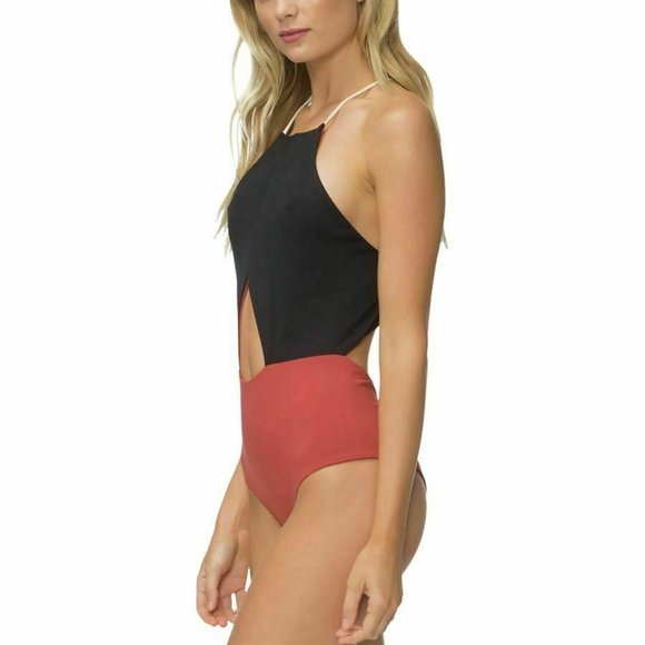 TAVIK Lela One Piece Cut Out SWIMSUIT Size XS Black Rust Orange NEW $146 - Picture 3 of 9